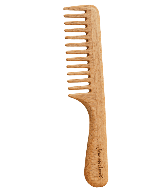 Peigne en bois à dents large pour cheveux bouclés